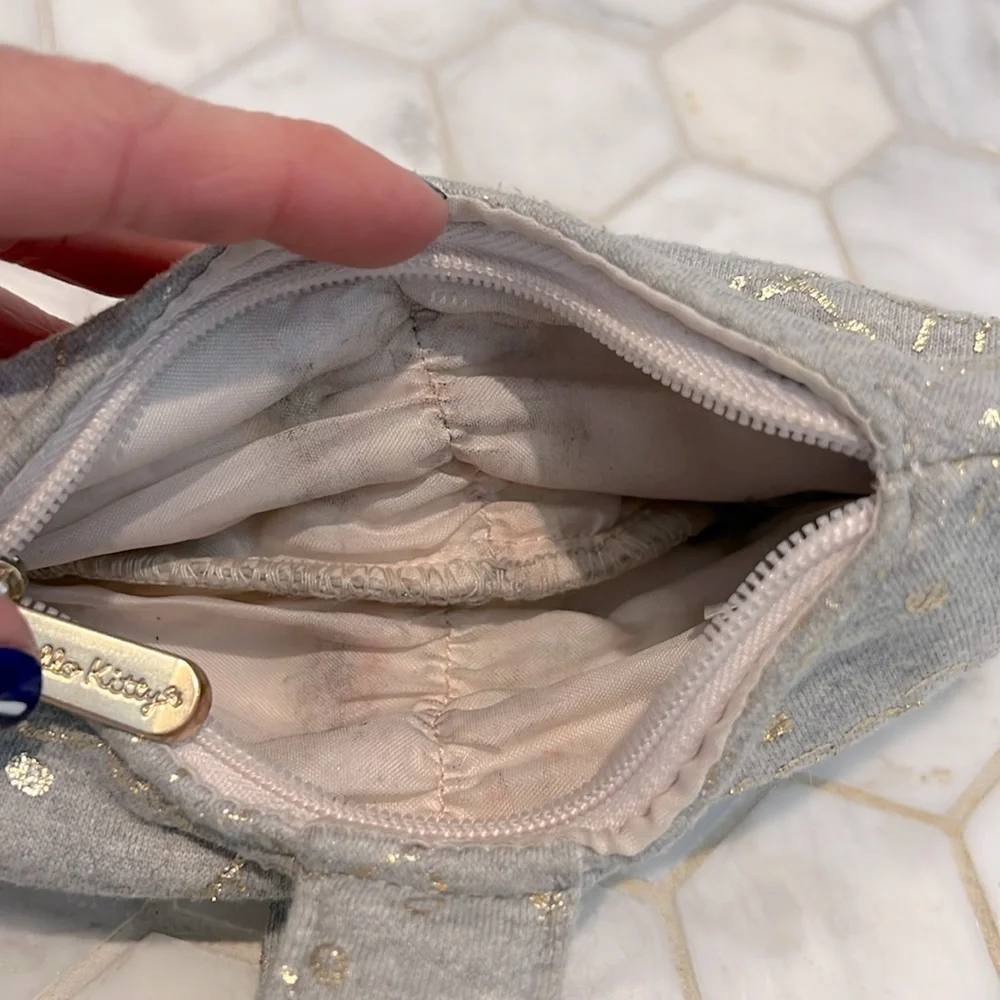 Pottery Barn Sanrio Hello Kitty Bow Gray Gold Metallic Pencil Pouch Case